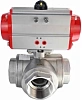Кран шаровой DN.ru BV3232P(4pc)-SP-3WL-T-ISO-H Ду25 Ру63 стандартнопроходной L-тип, трехходовой, нержавеющая сталь SS316, внутренняя резьба, уплотнение - PTFE, с пневмоприводом DN.ru PA-DA-52 двойного действия Пермь