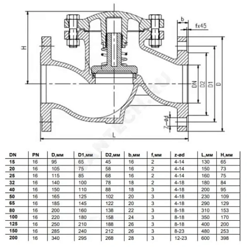 Клапан обратный чугунный подъемный фланцевый Benarmo Ду25-150 Ру16 Клапан обратный чугунный подъемный фланцевый Benarmo Ду25-150 Ру16 Пермь