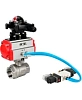 Кран шаровой DN.ru BV3232P(2pc)-FP-T-ISO-H Ду20 Ру63, полнопроходной внутреннняя резьба, нержавеющая сталь SS316, уплотнение - PTFE, с пневмоприводом PA-SA-052 с возвратными пружинами, с пневмораспределителем 4V320-10 220В, с БКВ APL-210N Пермь