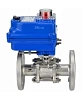 Кран шаровой DN.ru BV3232P(3pc)-FP-F-ISO-H Ду32 Ру40 трехсоставной из нержавеющей стали SS316, фланцевый, уплотнение - PTFE, полнопроходной с электроприводом DN.ru QT-N-003EM-O1-220VAC-У1 blue Пермь